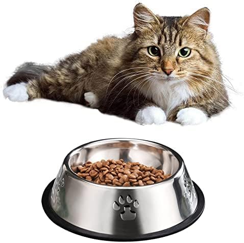 YUDANSI 2 Stainless Steel Dog Bowls, Puppy Kitten Feeding Bowls, Shallow Cat Dish with Rubber Base, Mini and Small Pet Feeder Food Water Plate (S-11oz) - size: S-11.8oz