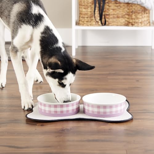 Bone Dry Ceramic Food Bowls, Non-Slip & Dishwasher Safe, Large Set, 7.5x2.4 Pansy Check - color: Pansy Petite Check, size: Large Set, 7.5x2.4"
