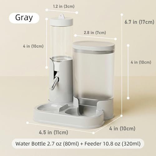 No Drip Hamster Water Bottle, 2 in 1 Hamster Water Dispenser & Food Bowl | Sealed Freestanding Small Animal Gravity Feeder, Hamster Cage Accessories for Dwarf Hamster, Gerbil, Rat, Mice (Gray) - color: Gray