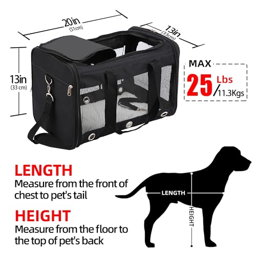Soft Sided Cat/Dog Carrier，Collapsible Mesh Pets Travel Carriers for Pet/Puppy with Shoulder Strap & Removable Mat，Top Load Small Dogs/Cats Carry Bag Up to 25 Lbs（Black - L） - size: 13.0"L x 13.0"W x 20.0"H