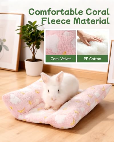 16 * 14in Rabbit Bed Soft Bunny Bed, Cuddle Cushion Plush Mat with Cotton Lounger Pillows, Small Pet Flop Mat for Cage Sleeping Indoor - color: Pink, size: 16*14in