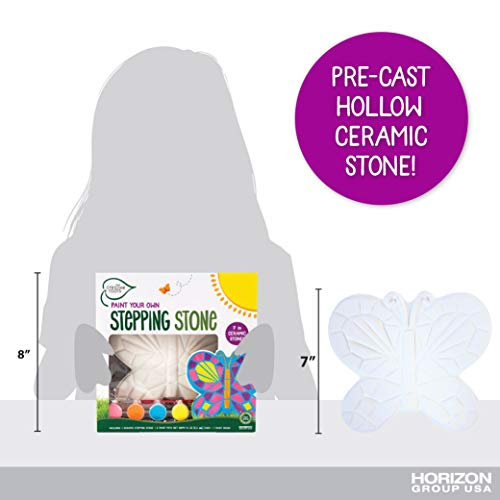 Creative Roots Mosaic Butterfly Stepping Stone Kit, Includes 7-Inch Ceramic Stepping Stone & 6 Vibrant Paints, Paint Your Own Stepping Stone, DIY Stepping Stone for Kids Ages 8+ White - style: Butterfly