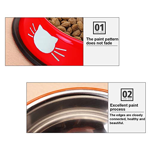3 PCS Cat Bowls, SUOXU Stainless Steel Pet Bowls Non-Skid Base Leak-Proof Cats Food Bowl, Metal Cat Feeding Bowls for Cats - color: Black*2/red