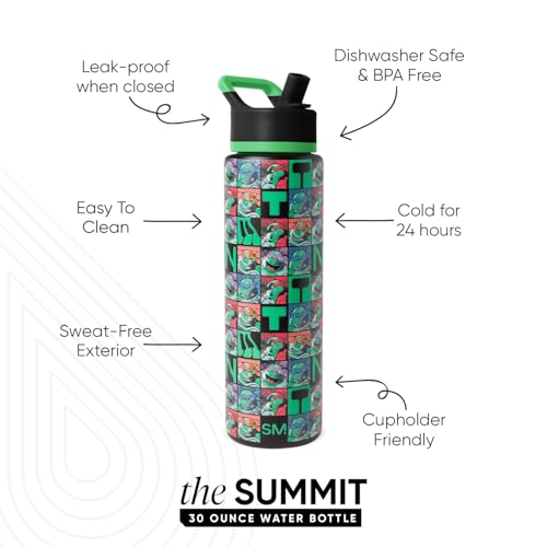 Simple Modern Teenage Mutant Ninja Turtles Water Bottle with Straw | 30oz | Summit Stainless Steel Water Bottles, Insulated Metal Cup | Leak Proof for School, Gym, Travel, Sports | TMNT Checkerboard - color: TMNT: Checkerboard, style: 30oz Water Bottle