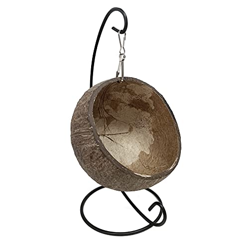 Ranslen Natural Coconut Hamster Hideout Hammock with Molar Toy Suspension Coconut Husk Hamster Bed House with Warm Pad Small Animal Guinea Pigs Habitat Decor Accessories Hanging Loop (Brown)