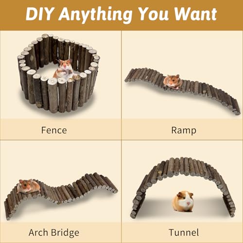 Hamiledyi 2PCS Natural Wood Hamster Climbing Ladder & Hideout Toy - Multi-Size Small Animal Cage Accessories for Syrian Hamsters, Mice, Gerbils, Sugar Gliders (21.7x3.5 Inch) - size: 21.7" × 3.5" (2 pcs)