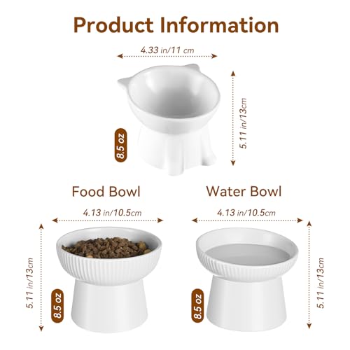 Ceramic Elevated Cat Bowls-Water Bowl, 15° Tilted Design, Anti-Vomiting & Spine Protection, Prevent Whisker Fatigue for Kittens to Adult Cats and Small Dogs (White-Elevated Cat Bowls-2) - color: White-Elevated Cat Bowls-2