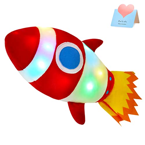 BSTAOFY Light up Red Rocket Plush Toys Stuffed LED Glow Soft Cozy Nightlight Kids Gifts for Toddlers on Birthday Valentines Christmas, 14.5’’ - color: Rocket