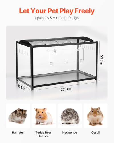 VEVOR Hamster Cage, 360 Viewing Transparent Hamster Habitats, Small Animal Cage - size: 37.8"L x 18.5"W x 21.7"H