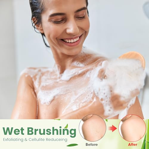 Gejoy 10 Pcs Dry Brushing Body Brush for Lymphatic Drainage Exfoliating Brush with Massage Nodule Dry Skin Body Scrubber Cellulite Shower Circulation Dead Exfoliator (4.92 x 2.56 Inches,Wood Color) - color: Massage Version