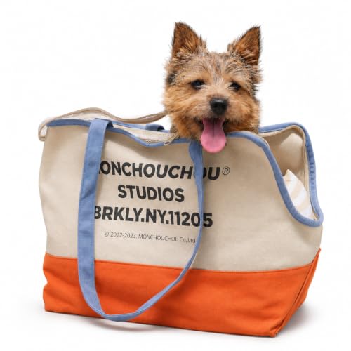 Dog Tote Bag for Small Dogs 4–20 lbs with Safety Leash, Purse Carrier,Beige | safety leash hooks, removable cushion cover, and flat support base for comfortable everyday travel and hands-free carrying. - color: Brooklyn-BG