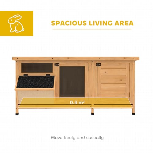 PawHut Wooden Rabbit Hutch Bunny Hutch Cage Guinea Pig with Waterproof Roof, No Leak Tray and Feeding Trough, Indoor/Outdoor, Natural | Bunny Hutch Cage, Guinea Pig, Feeding Trough, for Rabbits, Chickens and Ducks, Indoor/Outdoor - color: Yellow