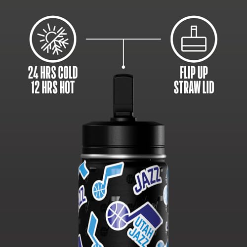 Hydrapeak NBA Officially Licensed Utah Jazz Mini 14oz Kids Stainless Steel Water Bottle with Straw Lid & Flexible Handle, Double Wall Insulated, Spill Proof, Perfect for Back to School - color: Utah Jazz