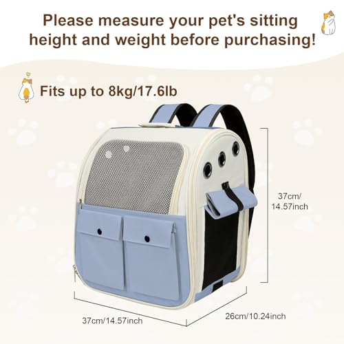 Airline Approved Cat Carrier Backpack - Ventilated Breathable Mesh for Small Dogs & Cats (15lbs), Soft Sided Dog Backpack for Hiking, Camping, Travel & Vet Visits with Padded Straps (Blue) - color: Blue