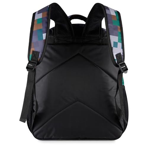 AI ACCESSORY INNOVATIONS Minecraft Backpack for Kids, Pixelated Block Print Design with Adjustable Straps, 16 Inch Rectangular Daypack, 3 Zippered Compartments, Water Repellent Polyester - color: Minecraft