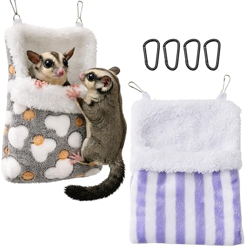 Sugar Glider Sleeping Pouch Bed Cage, 2pcs Hanging Warm Comfortable Sleeping Pouch Bag, Sugar Glider Hideout Habitat Decoration Cozy Cage Accessories, Nest Bed for Small Animals (Hammock) - color: Hammock