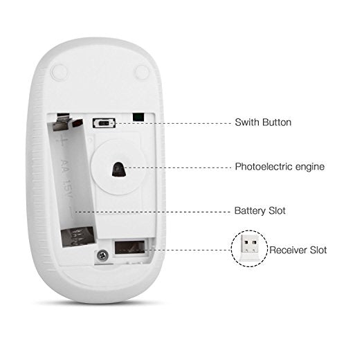 VssoPlor Wireless Mouse, 2.4G Slim Computer Laptop Mouse, White and Gold | Portable Mouse, Plug & Play USB Nano Receiver, Quiet Silent Optical Mice for Notebook, PC, Laptop, Computer, Windows, Mac - color: White and Gold