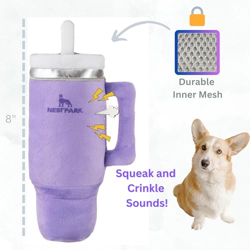 Nestpark Tumbler Cup Funny Dog Toy - Parody Plush Squeaky Crinkle Dog Toy (Orchid Purple) - color: Orchid Purple