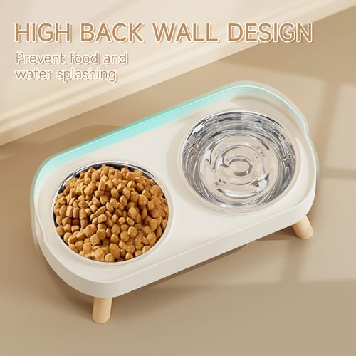 Elevated Cat Bowl, Raised Cat Food and Water Bowl Set for Indoor Cats, Splash Proof with 2 Stainless Steel Pet Food Bowls for Cats and Puppies, Whisker Fatigue and Dishwasher Safe - White - color: Cat Bowls-White