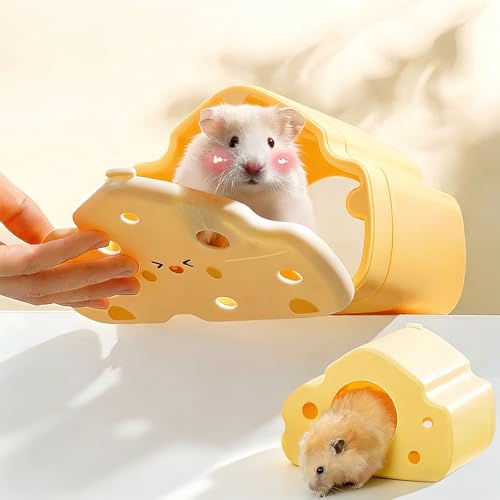 Cheese Hamster Hideout with Magnetic Door(Only for Acrylic Hamster Cage),Hamster House,Hamster Habitats,Plastic Hamster Peek House,Hamster Peekaboo Hide for Dwarf/Syrian Hamster/Gerbil