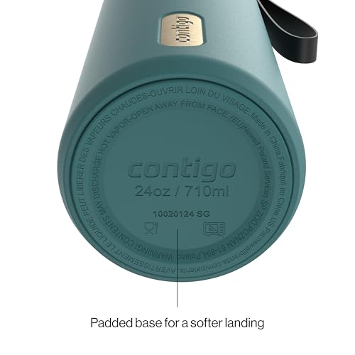 Contigo AutoSeal 24 oz Stainless Steel Vacuum-Insulated Water Bottle with Leakproof Push-Button Spout & Lock, Carry Strap, BPA-Free & Lead-Free, Dishwasher Safe - color: Mineral Teal Champagne, size: 24 Ounces