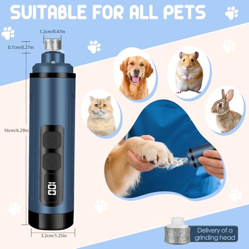 Dog Nail Grinder Electric Powerful 3 Speeds Dog Nail Clippers with Lights Quiet Cat Nail Clipper Painless Care Trimmers Tools for Small Medium Large Dogs and Cats (Blue) - color: Blue