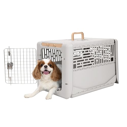 SportPet Designs Collapsible Small Pet Travel Carrier (Tan), Hard-Sided Kennel for Small Dogs, Puppies, Cats, Kittens, Animals up to 25lbs, Washable Home & Outdoor Pet Crate, 24.5"L x 16.5"W x 16"H - color: 24" Small (Tan)