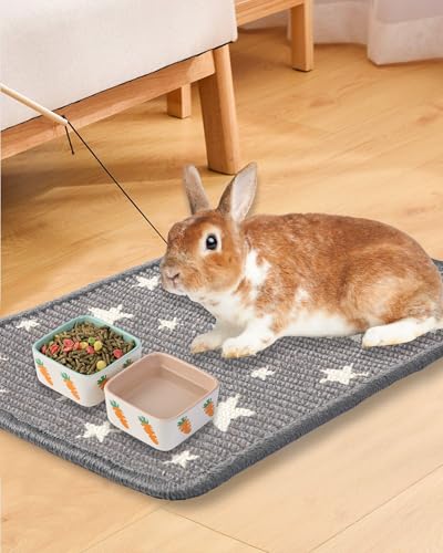 JanYoo 2pcs Rabbit Scratcher Mat Natural Sisal Bunny Scratch Pads Scratching Rug Bunny Resting Mats for Cages, Small Animal Claws and Teeth Care Bedding Accessories for Guinea Pig (15.7x11.8in, Star) - color: 1-Star