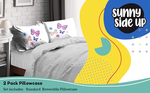 Sunny Side Up Flutter 2 Pack Reversible Pillowcases - Double Sided Pillow Covers, Kids Super Soft Buttergly & Floral Bedding - color: White - Flutter