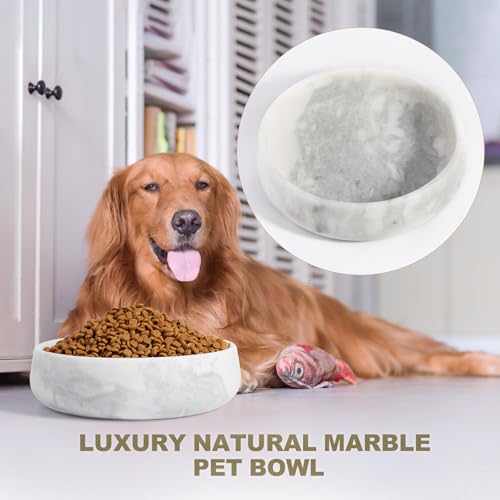 White Dog Bowl, Marble Dog Food Bowl, Non-Slip Water Dish Large, Heavy Duty Pet Bowl for Large Dogs, African Natural Marble, Holds 6 Cups(6lbs) - color: Namib Fantasy, size: L