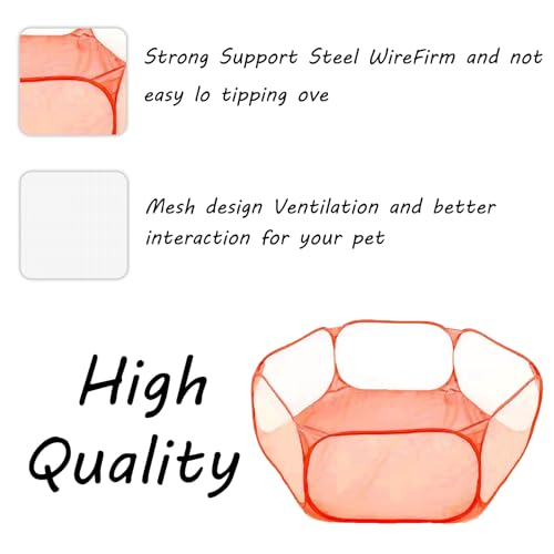 Small Animals Playpen, Portable Pop-up Open Interactive Pet Tent, Indoor Outdoor Fence for Rabbits, Guinea Pig, Hamster, Chinchillas, Kittens, Puppies - color: Orange