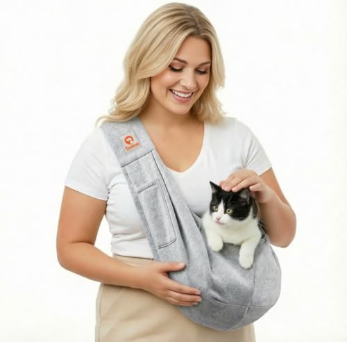 Tomkas Dog Cat Carrier Sling Classic Pocket & Classic Strap(M,Gray)