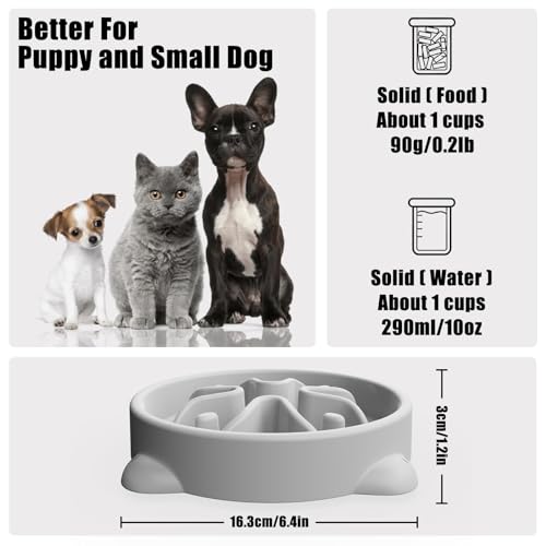 Slow Feeder Dog Bowls Small Breed, Dog Food Bowl Small Anti-Choking Bloat Stop Puzzle Healthy Eating Bowl (Gray, 1 Cup) - color: Gray, size: 1 Cup