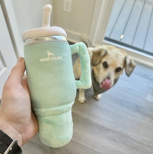 Nestpark Tumbler Cup Funny Dog Toy - Parody Plush Squeaky Crinkle Dog Toy (Seafoam Green) - color: Seafoam Green
