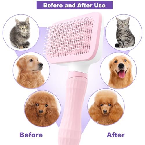 Self-Cleaning Slicker Brush, Dog Cat Bunny Pet Grooming Shedding Brush, Easy to Remove Loose Undercoat, Pet Massaging Tool Suitable for Pets with Long or Short Hair (Baby Pink) - color: Baby Pink