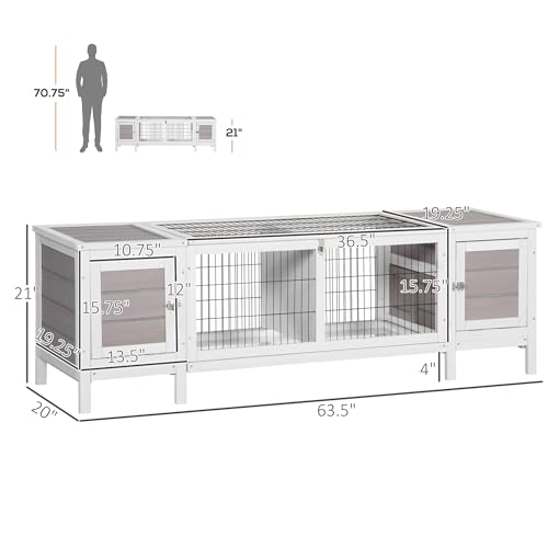 PawHut Rabbit Hutch, Bunny Cage, Guinea Pig House with Pull-Out Tray, and Divided Board for Rabbits, Chickens, Ducks, Indoor, White | Bunny Cage, Guinea Pig House, Divided Board, for Chickens Ducks, Indoor