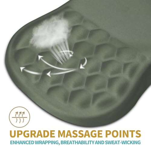 Hokafenle Ergonomic Mouse Pad Wrist Support with Massage Design, Wrist Rest Pain Relief Mousepad with Memory Foam&Non-Slip PU Base, Mouse Pads for Wireless Mouse & Desk (12x8 inch,Olive Green) - color: HK021-Olive Green