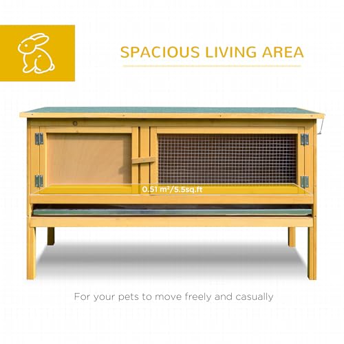 PawHut Wooden Rabbit Hutch Bunny Cage Openable Waterproof Roof for Rabbits | No Leak Tray, Solid Fir Wood Build, for Chickens, Ducks, Indoor/Outdoor