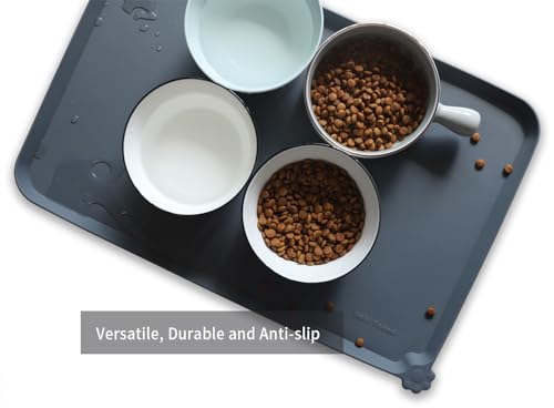 Hoki Found L Silicone Pet Food Mats - Non Slip Pet Dog Cat Bowl Mats - Gray - color: Gray, size: 22" x 14"