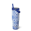 Swig Life 30oz Leakproof To-Go Tumbler with Handle, Indigo Tiles | Leakproof Lid - Triple Insulated Stainless Steel - Handle & Straw Included - Cup Holder Friendly - Dishwasher Safe - color: Indigo Tiles