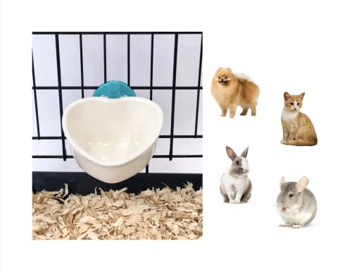 Patented Removable Heart Shaped Food Bowl for Dogs/Puppies/Rabbits/Cats/Guinea Pigs/Chinchillas/Birds -Water Dish for Small Pets or Animals - for Wire Cages or Crates 8 oz, Aqua (C607) - color: Aqua