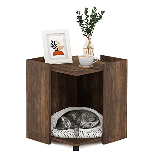 Furinno PELI Cat Litter Box Enclosure, 17" Square Hidden Litter Box Furniture with Open Storage, Wooden Pet House, Easy Assembly, for Living Room, Columbia Walnut - color: Columbia Walnut, size: Cube