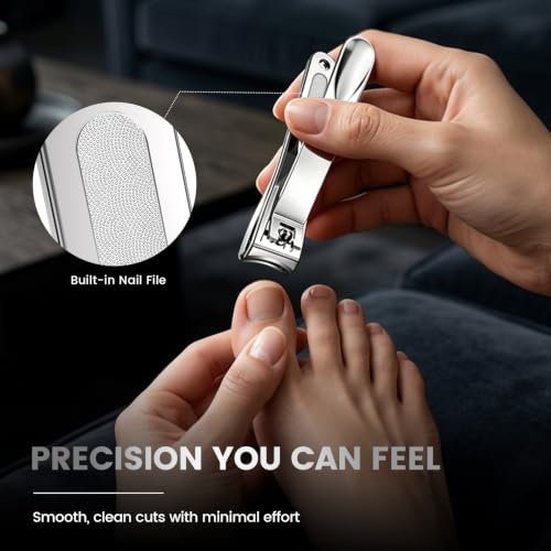 BEZOX Nail Clipper with Catcher - Silver | Splatter-Proof Fingernail Clipper and Toenail Clipper for Men, Women & Seniors – Sharp Blade, Premium Stainless Steel