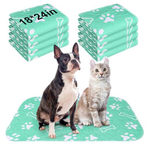 BEAUTYZOO 8 Pack Washable Pee Pads for Dogs, Reusable Puppy Pads for Potty Training, Waterproof Super Absorbent Whelping Pads Mats Non Slip Against Urine for Small Medium Dogs Cats, 18" x 24" - color: Aqua Blue, size: 18 X 24 Inch (Pack of 8)