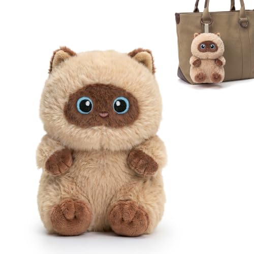 PEACH CAT Siamese Cat Stuffed Animal Cute Plush Keychain for Backpack Small Plush Pendant Toys Bag Charms Gifts for Kids & Adults - style: Siamese Cat