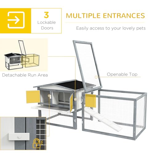 PawHut Rabbit Hutch 2-Story Indoor Outdoor 61.5" x 23" x 27" White | Bunny Cage, Guinea Pig Cage, Small Animal House, Slide Out Tray, for Rabbits Chickens Ducks - color: White