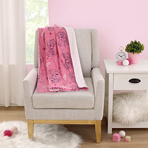 Disney Princess Pink and Purple Tiaras Super Soft Sherpa Baby Blanket - color: Princess Pink and Purple