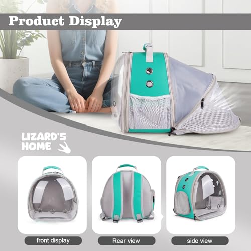 WEVONIGU Expandable Small Animal Backpack Carrier with Clear Bubble Window Large Space Travel Cage for Hedgehog Rat Parrot,Bearded Dragon,Sugar Glider,Airline Approved (Green, BE Backpack) - color: Green, size: BE Backpack
