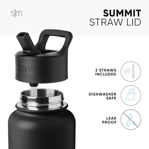 Simple Modern Insulated Water Bottle with Straw | 18oz | Black | Summit Stainless Steel Water Bottles, Metal Cup | Leak Proof for School, Gym, Travel, Sports | Midnight Black - color: - Midnight Black, style: 18oz