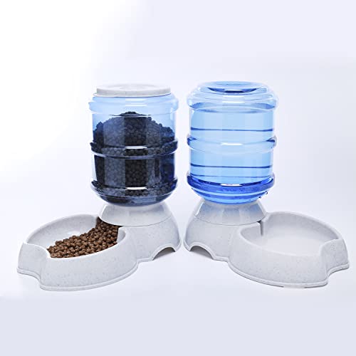 Pet Feeder and Water Food Dispenser Automatic Water Bowl for Dogs Cats, BPA-Free, Gravity Refill, Self Feeding for Small Medium Pets Puppy Kitten Rabbit - 1 Gallon 3.8L (Waterer + Feeder) - size: Waterer + Feeder